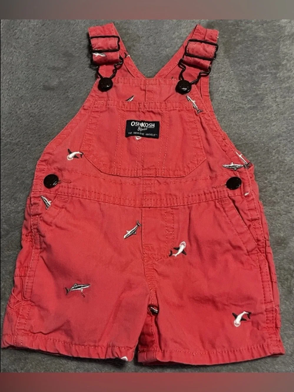 OshKosh B’gosh Vestbak Shorts Overalls Baby Shark Salmon Pink 6 Months